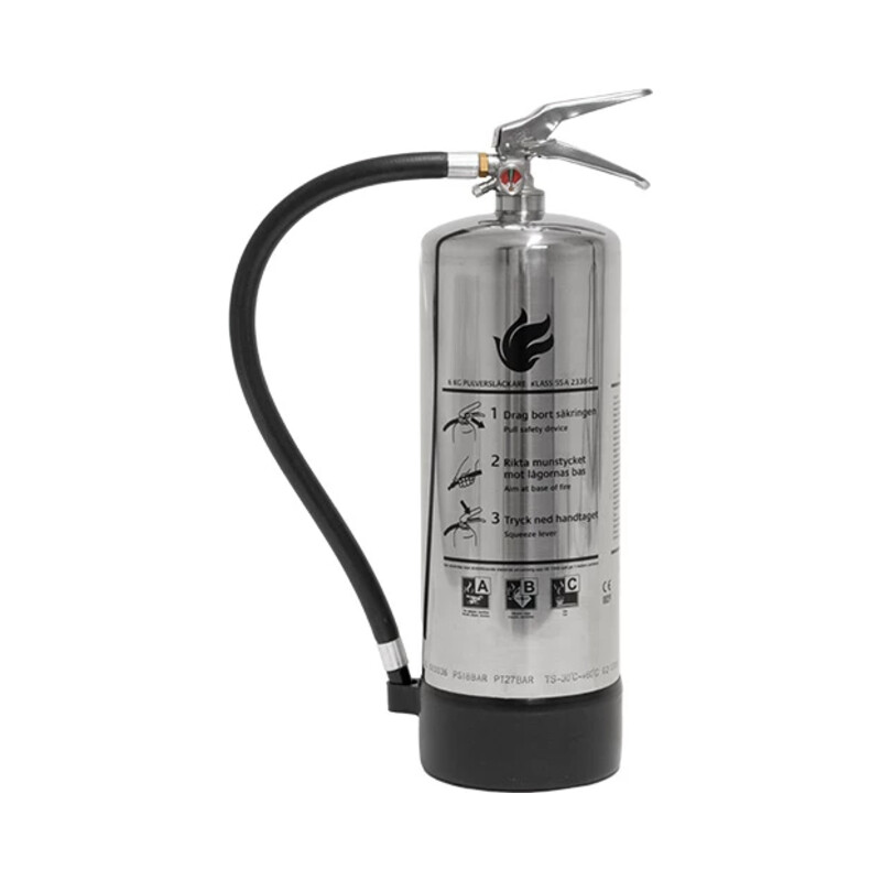 Brandsläckare pulver med rostfri behållare typ PK 6 HR